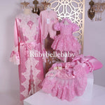 10pcs Mommy and Me Robe & Dainty Daisy Dress Swaddle Set - Pink