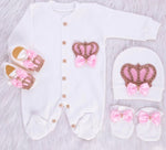 4pcs HRH Crown Baby Outfit - Pink/Silver or Gold