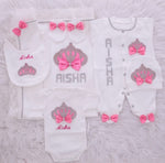 6pcs Princess Crown Baby Girl Outfit - Fuchsia Pink