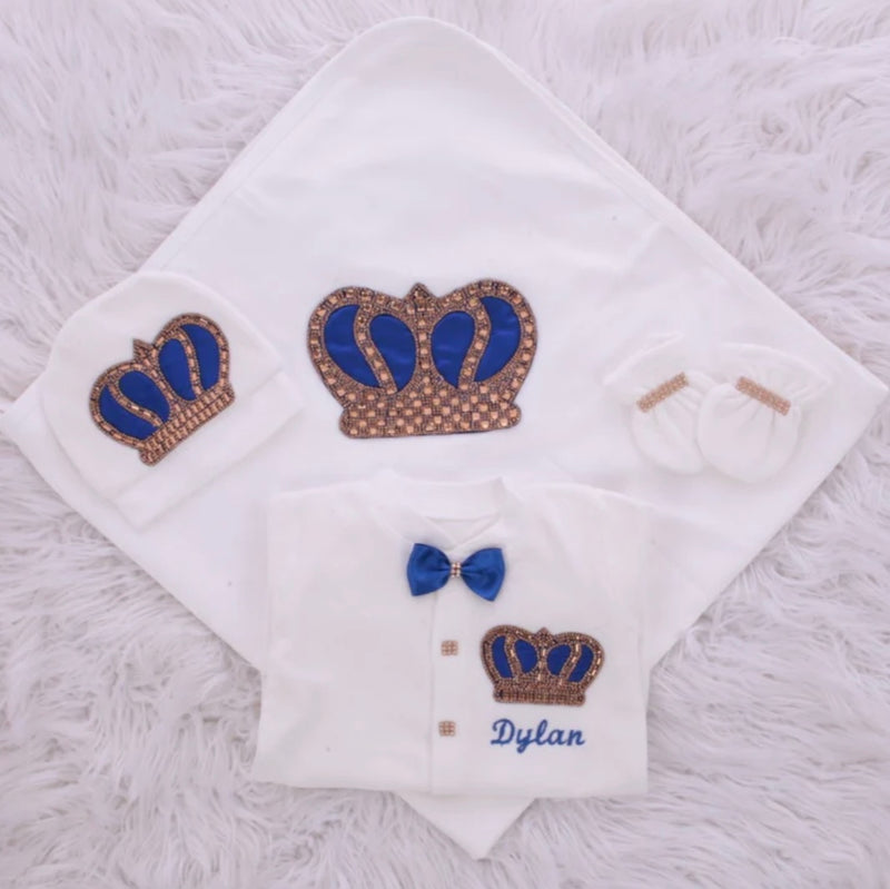 4pcs HRH Crown Baby Outfit -Royal Blue/Silver or Gold