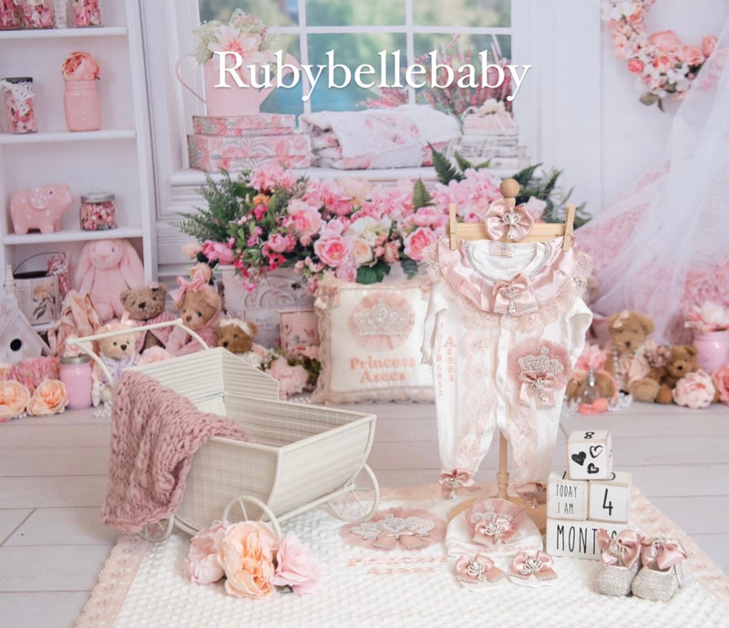 7pcs Jewel Crown Set - White/Blush Pink