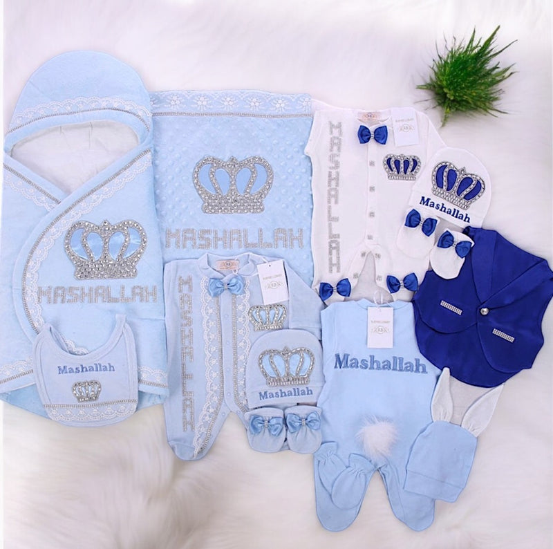 13pcs HRH Crown Baby Boy Outfit - Blue