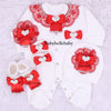 6pcs Heart Design Bling Baby Girl Valentine Outfit - White/Red