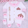 3pcs Princess Crown Baby Bling Girl Outfit - Pink/Gold