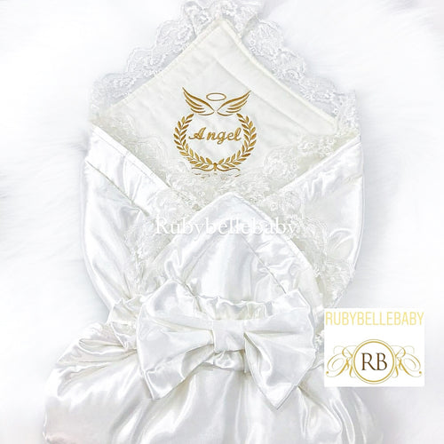 Silk Satin Lace Baby Swaddle - White