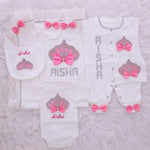 6pcs Princess Crown Baby Girl Outfit - Fuchsia Pink