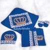 4pcs HRH Crown Baby Boy Blanket Set - Navy Blue/Gold