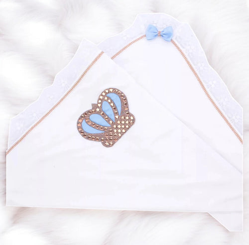 Bling Baby Boy HRH Crown Receiving Blanket - White/Blue