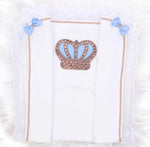 Bling Baby Boy HRH Crown Receiving Blanket - White/Blue