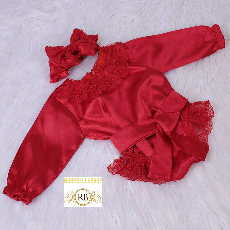 Camila Baby Girl Lace Romper Set - Red