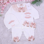 3pcs Baby Girl Floral Embroidery Outfit - BlushPink