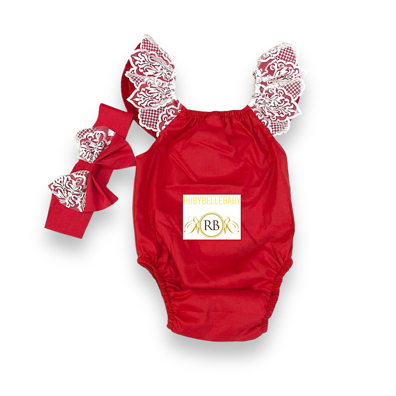Amiera Baby Lace Romper - Red