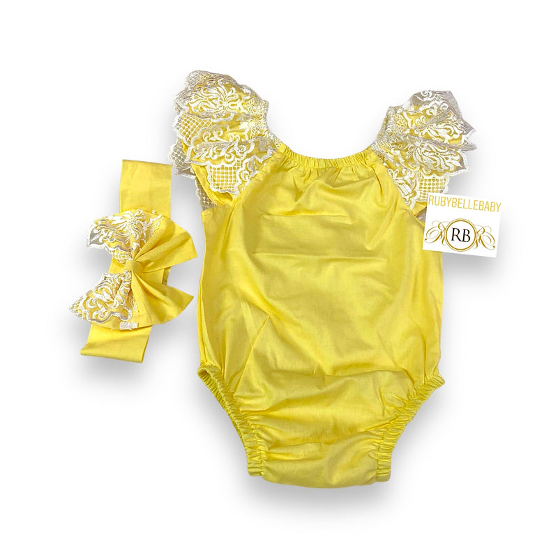 Amiera Baby Lace Romper - Yellow