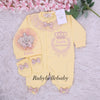 3pcs Jewel Crown Baby Girl Bling Outfit - Yellow/Blush