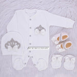 4pcs Wings Princess Crown Baby Girl Clothing Set - White/Silver