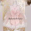 Blush Pink Lace & Tulle Baby Girl Party Dress with Matching Bow – Elegant Birthday, Wedding & Special Occasion Outfit