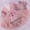 Blush Pink Satin & Lace Baby Girl Dress with Matching Hair Accessories – Luxury Birthday, Wedding & Special Occasion Outfit