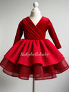 Scarlet Velvet Bow Princess Dress – Holiday & Birthday Party Outfit for Girls
 - More Colors