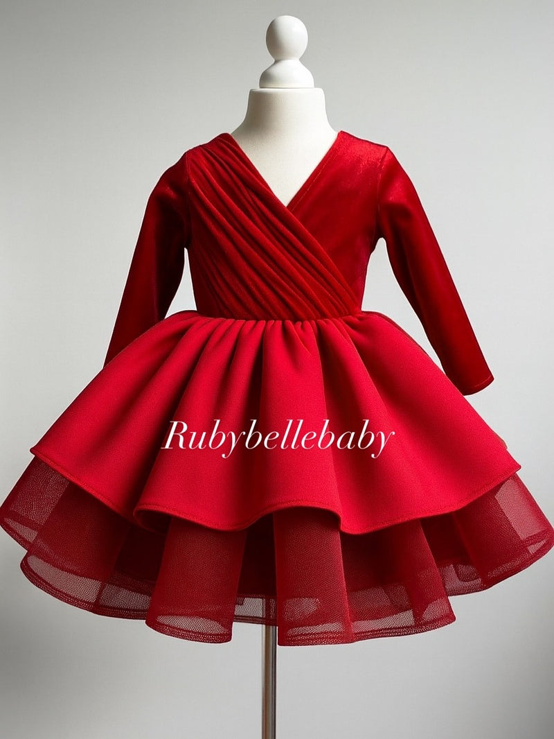 Scarlet Velvet Bow Princess Dress – Holiday & Birthday Party Outfit fo –  RUBYBELLEBABY