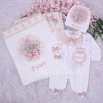 4pcs Jeweled Crown Pearl Blanket Set -  Blush