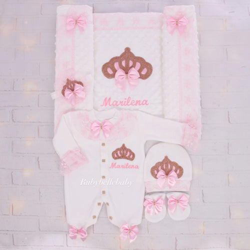 5pcs Princess Crown Lace Blanket Set -  Pink