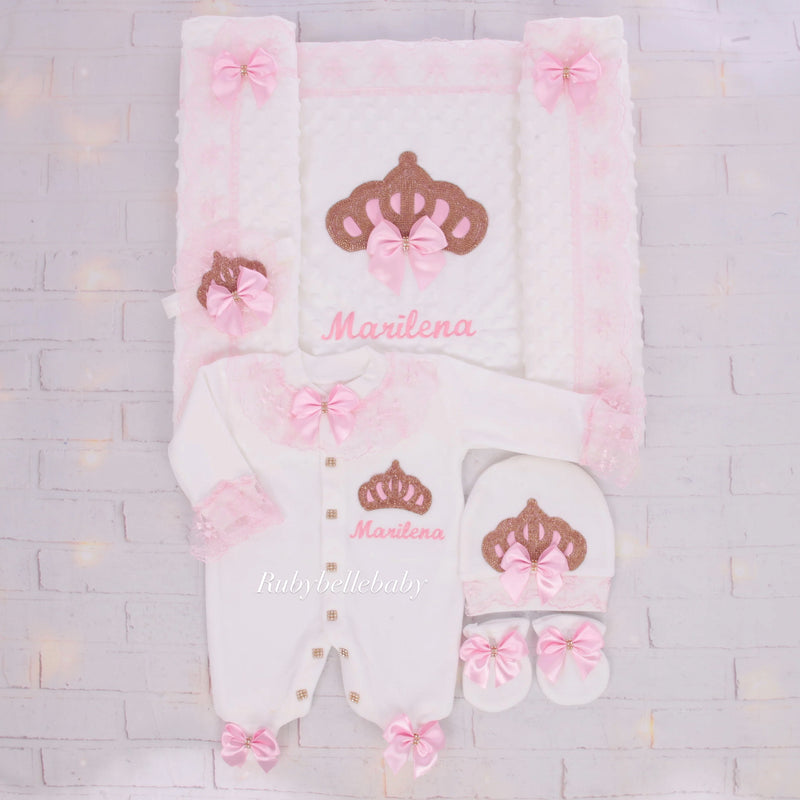 5pcs Princess Crown Lace Blanket Set -  Pink