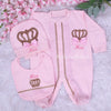 3pcs HRH Crown Baby Girl Wings Newborn Coming Home Outfit - Pink