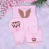 3pcs HRH Crown Baby Girl Wings Newborn Coming Home Outfit - Pink