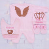 3pcs HRH Crown Baby Girl Wings Newborn Coming Home Outfit - Pink