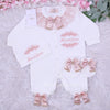 3pcs Baby Girl Floral Embroidery Outfit - BlushPink