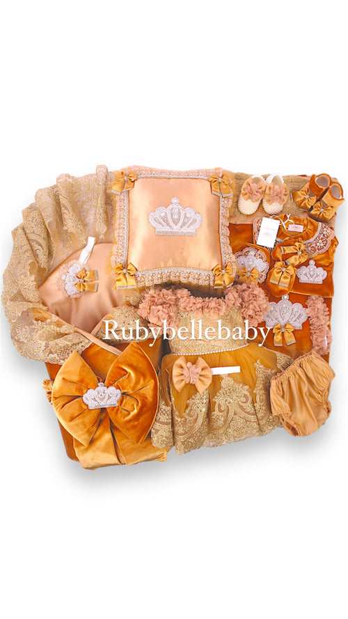 13pcs Luxury Swaddle Dainty Daisy Dress Romper Set - Gold