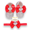 Baby Girl Heart Shoe Set - Red/Silver