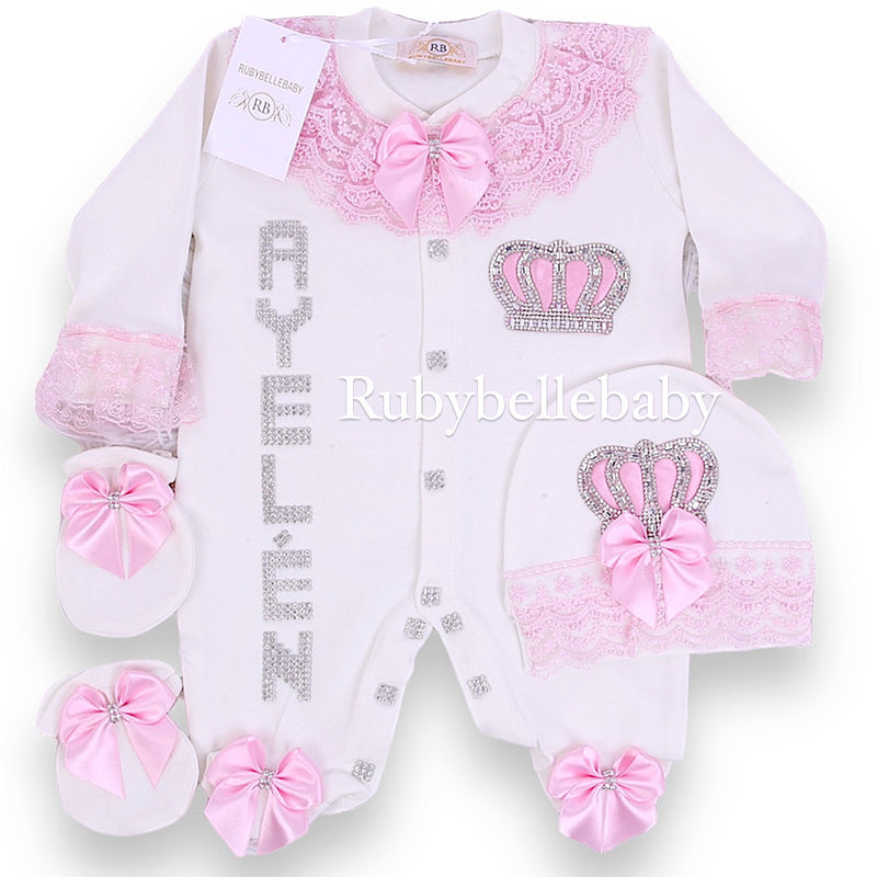 3pcs HRH Crown Lace Set - Pink