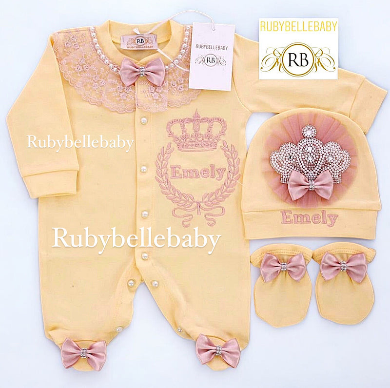 3pcs Jeweled Set -  Yellow/Blush