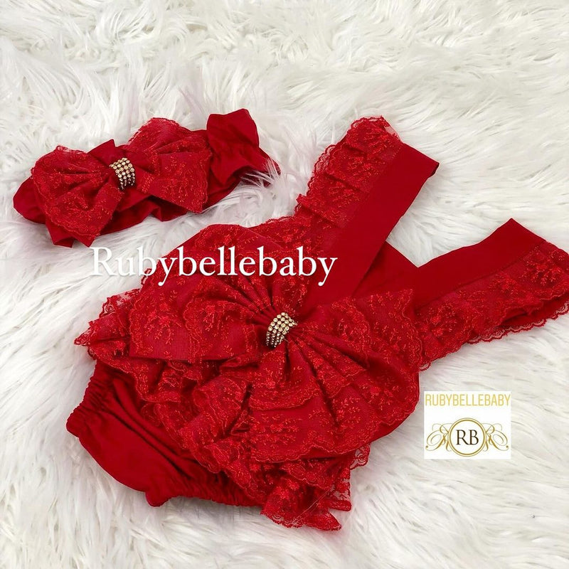 Ava Set - Red Boho Baby Lace Romper