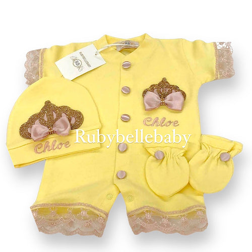 3pcs Princess Crown Summer Set -  Yellow/Blush