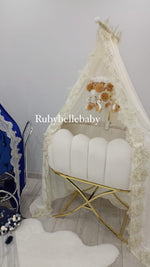 Luxury Hartford Velvet Bassinet with Musical Toy and Canopy