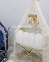 Luxury Hartford Velvet Bassinet with Musical Toy and Canopy