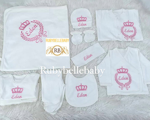 10pcs Newborn Girl Coming Home Outfit with Embroidery Set - Pink