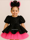 Ella Puff Sleeve Peplum Tulle Sequin Party Girls Dress – Black & Pink