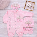 4pcs Baby Girl Jeweled Crown Outfit - Pink