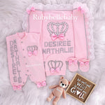 4pcs HRH Crown Blanket Set - Pink/Pink