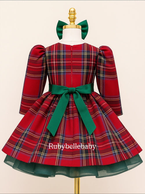 Classic Red Plaid Holiday Dress – Festive Christmas Girls Party Dress