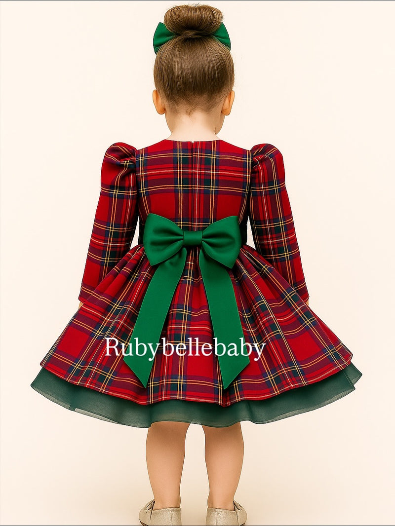 Classic Red Plaid Holiday Dress – Festive Christmas Girls Party Dress 0-6M