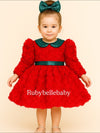Roses Sequin Waist Girls Party Dress - Red