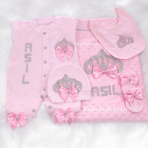 5pcs Princess Crown Bib Set - Pink