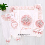 4pcs Jeweled Crown Pearl Blanket Set -  Blush