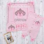 4pcs Princess Crown Blanket Set - Pink/Pink