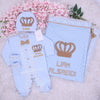 4pcs HRH Crown Royal Baby Boy Clothing Set - Light Blue/Gold