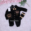 3pcs HRH Crown Velvet Baby Outfit - Black/Silver or Gold